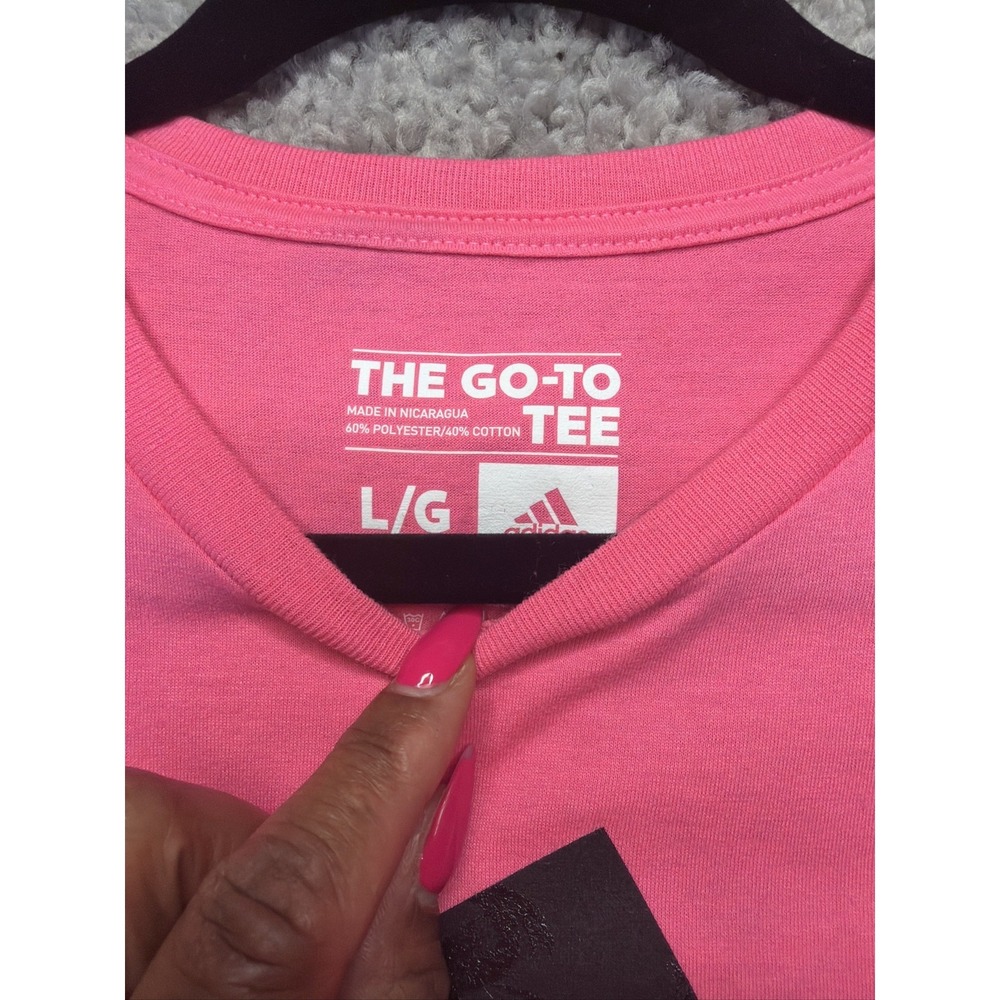 Adidas The Go-To Tee Womens L Pink Black Logo Short Sleeve T-Shirt - Picture 2 of 6